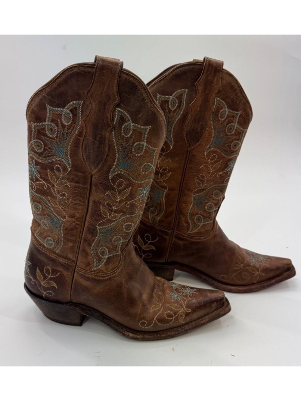 Tony Lama Womens Brown Leather Embroidered Cowboy Boots Size 6.5B Western Style